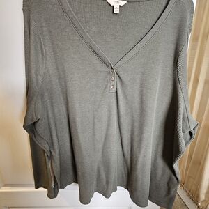 Terra & Sky Olive Long Sleeve V-Neck Top